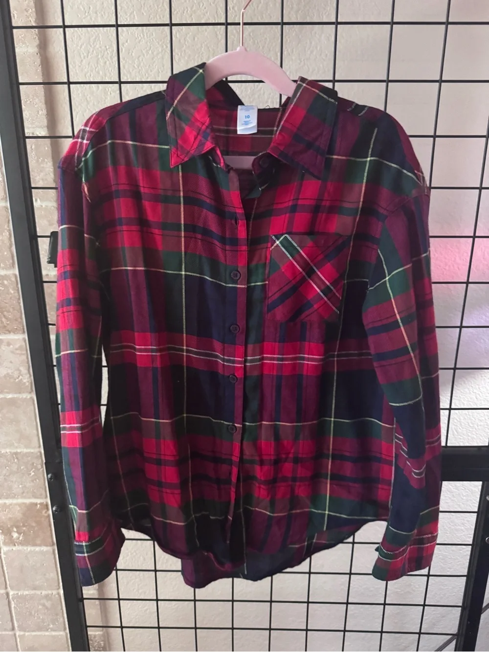 Justice Girls Plaid Long Sleve Button Up Size 10 - NWOT - Christmas Plaid